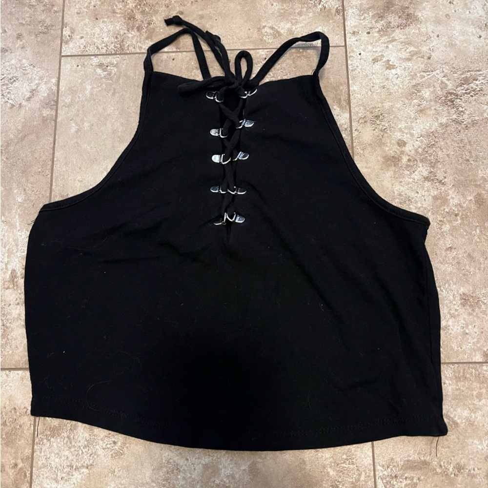 Ambiance black lace up crop top